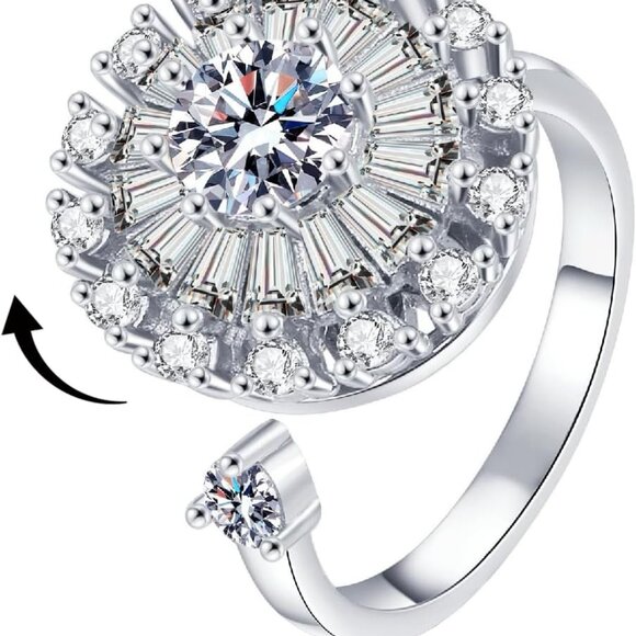 Gold Plated Silver Fidget Ring for Anxiety Women Size Adjustable Sunflower - Picture 1 of 6